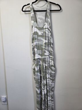 aerie Olive & White Camo Drawstring Sleeveless Jumpsuit